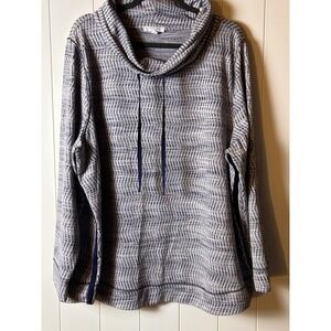 T by Talbots Blue White Chevron Cowl‎ Neck Pullover Top 3X JO5375